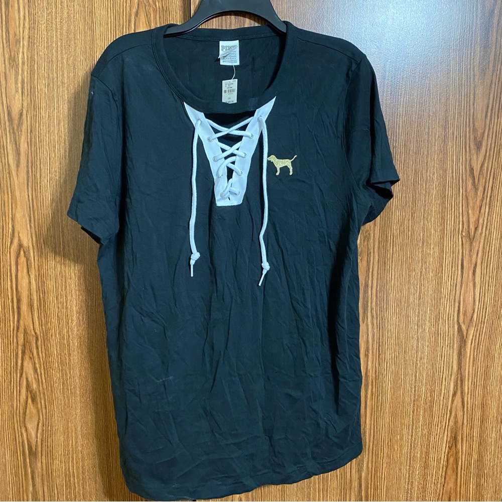 COPY - Victoria’s Secret PINK Short Sleeve Campus T Shirt with Lace Up Front, G…